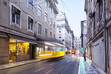 Trams in the streets of Lisbon, Portugal, Europe