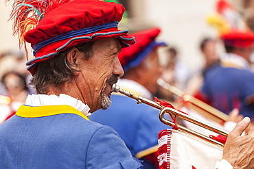 Traditional costumes at the Calcio Storico (Calcio Fiorentino) parade in Florence, Tuscany, Italy, Europe