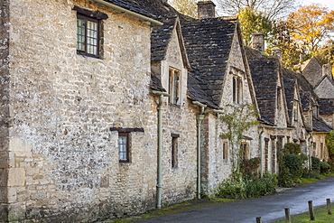 A row of medieval houses at Arlington Row, Bibury in Gloucestershire, Cotswolds, England, United Kingdom, Europe