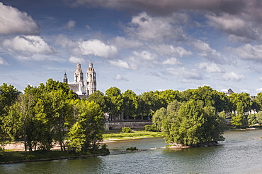 Looking across the River Loire towards the Cathedral of Saint Gatien in Tours, Indre et Loire, France, Europe