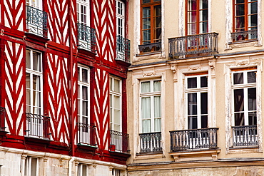 Timber framed houses in the city of Rennes. Ille-et-Vilaine, Brittany, France, Europe