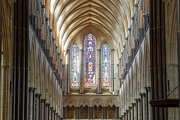 The magnificent nave of Salisbury Cathedral, Salisbury, Wiltshire, England, United Kingdom, Europe