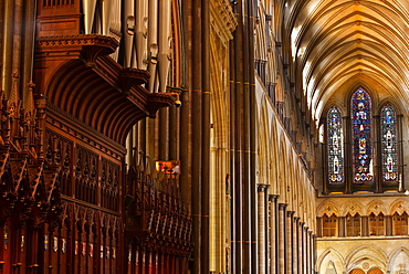 The magnificent nave of Salisbury Cathedral, Salisbury, Wiltshire, England, United Kingdom, Europe