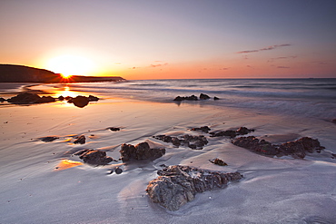 Dawn on Kennack Sands on the Lizard Peninsula in Cornwall, England, United Kingdom, Europe