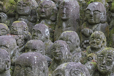 A collection of 1200 Rakan statues representing the disciples of Buddha, Otagi Nenbutsu-ji temple, on the outskirts of Kyoto, Japan, Asia