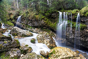 Ponte Pent de Giaveis waterfall in the Dolomites, Trento-Alto Adige, Italy, Europe