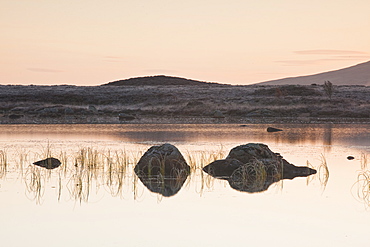 Loch Ba on a frosty morning at Rannoch Moor, a Site of Special Scientific Interest, Perth and Kinross, Highlands, Scotland, United Kingdom, Europe