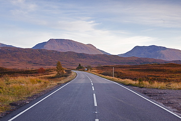 The main road through Rannoch Moor, a Site of Special Scientific Interest, Highlands, Scotland, United Kingdom, Europe