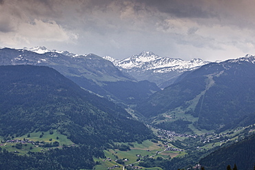 The snow capped mountains of the Haute-Savoie near to Les Saisies, Haute-Savoie, France, Europe