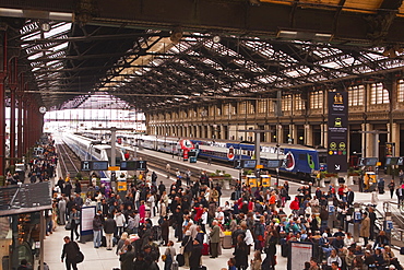 Crowds of people in the Gare de Lyon, Paris, France, Europe