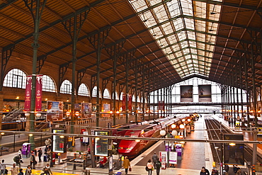 A busy Gare du Nord station in Paris, France, Europe