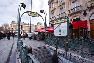 The art nouveau metro entrance at Saint Michel, Paris, France, Europe