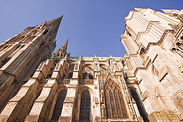 Gothic architecture on Chartres Cathedral, UNESCO World Heritage Site, Chartres, Eure-et-Loir, Centre, France, Europe