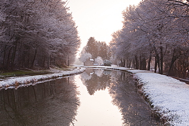 The Canal de Berry after a snow shower, Loir-et-Cher, Centre, France, Europe 