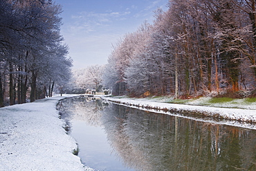 The Canal de Berry after a snow shower, Loir-et-Cher, Centre, France, Europe 