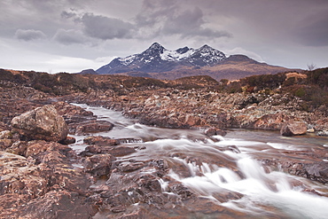 The River Sligachan and the Cuillin Hills, Isle of Skye, Inner Hebrides, Scotland, United Kingdom, Europe 