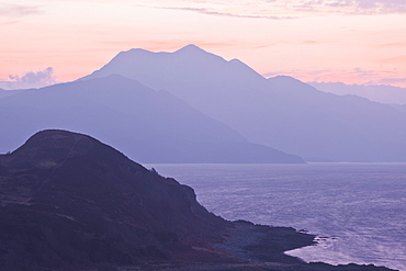 The Sound of Sleat during sunrise from the Isle of Skye, Inner Hebrides, Scotland, United Kingdom, Europe 