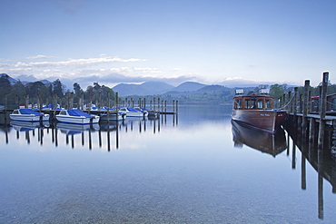 The still waters of Derwent Water in the Lake District National Park, Cumbria, England, United Kingdom, Europe