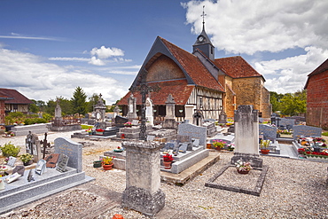 The half timbered church of Eglise Saint-Marcel-et-Notre-Dame-de-l'Assomption de Chauffour-les-Bailly in the Cote des Bar area, Champagne, France, Europe