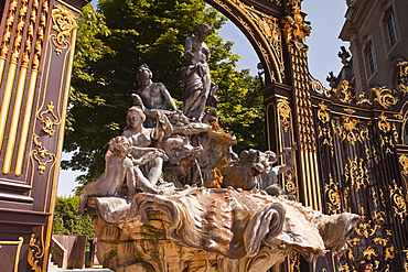 A fountain in Place Stanislas, UNESCO World Heritage Site, Nancy, Meurthe-et-Moselle, France, Europe 