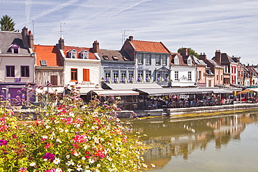 Shops and houses in the Saint Leu district of Amiens, Somme, Picardy, France, Europe