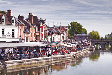 Shops and houses in the Saint Leu district of Amiens, Somme, Picardy, France, Europe