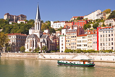 Eglise Saint George and Vieux Lyon on the banks of the River Saone, Lyon, Rhone, Rhone-Alpes, France, Europe