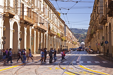 The long avenue of Via Po in Turin, Piedmont, Italy, Europe