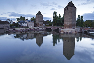 The Ponts Couverts dating from the 13th century, striding the River Ill, UNESCO World Heritage Site, Strasbourg, Bas-Rhin, Alsace, France, Europe