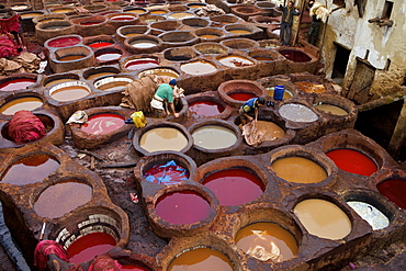 Men at work in the Tanneries, Medina, Fez, Morocco, North Africa, Africa