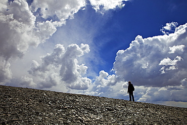 Climber In the clouds Mount Chacaltaya, Cordillera real, Bolivia, Andes, South America