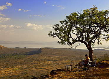 Overlooking the lower grasslands of Ethiopia's Nechisar National Park, Ethiopia, Africa