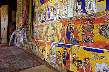 Murals in the interior of the 16th century Christian Monastery and church of Azuwa Maryam, Zege Peninsula, Lake Tana, Bahir Dar, Ethiopia, Africa