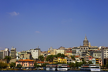 The Galata Tower and city along the Bosphorus strait, Istanbul, Turkey, Europe, Eurasia