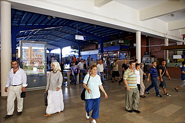 Commuters at Sirkeci Gar (Central railway) railway station former terminal stop of the Orient Express, Istanbul, Turkey, Europe, Durasia