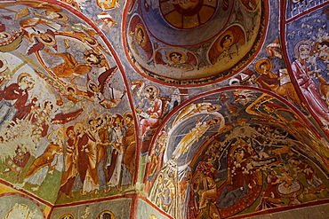 View of ceiling with fresco painting in a cave church, Goreme open air museum, Cappadocia, Anatolia, Turkey, Asia Minor, Eurasia