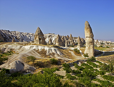 Fairy Chimneys rock formation landscape near Goreme, Cappadocia, Anatolia, Turkey, Asia Minor, Eurasia