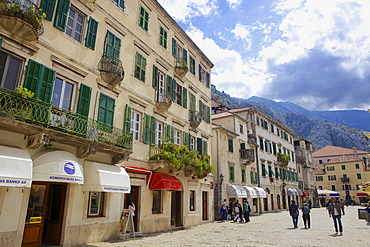 Street in historic old town of Kotor, Bay of Kotor, UNESCO World Heritage Site, Montenegro, Europe