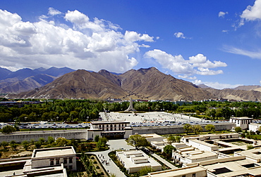 View over the modern Chinese city, Lhasa, Tibet, China, Asia