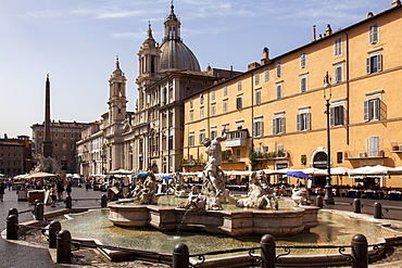 Fountain of the Four Rivers and Church of Sant'Agnese, Agone, Piazza Navona, Rome, Lazio, Italy, Europe