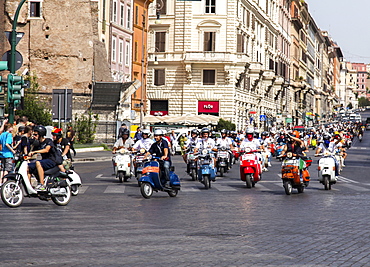 Old Vespa moped through the streets of Rome, Lazio, Italy, Europe