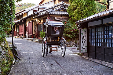 Saga Toriimoto, a narrow preserved historical street in Arashiyama, Kyoto, Japan, Asia