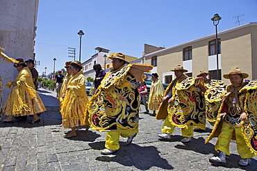 Wedding procession with traditionally dressed Peruvians, Arequipa, peru, peruvian, south america, south american, latin america, latin american South America