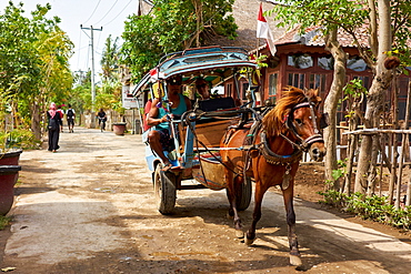 Horse carts (cidomos) used for transportation on the Gili Islands, Indonesia, Southeast Asia, Asia