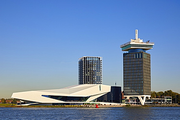 Eye Film Museum and A'dam tower in Amsterdam Noord (North), Amsterdam, North Holland, The Netherlands, Europe