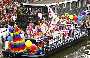 Boat at Gay Pride parade, Canal parade in Amsterdam, North Holland, The Netherlands, Europe