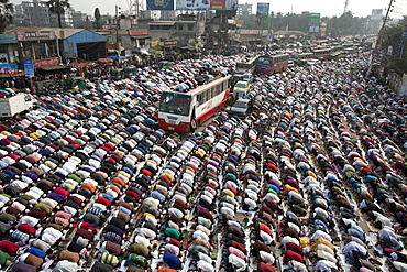 Muslims are praying at in the road due to large number Muslims gathered at  Bishaw ijtema at Tongi, Bangladesh