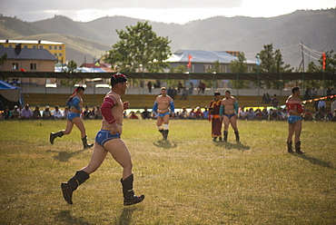 Mongolian wrestlers, Naadam Festival Tsetserleg, Mongolia