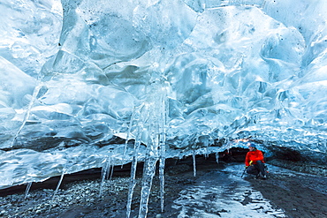 Ice cave, Vatnatjokull glacier, Southern Iceland, Iceland, Europe