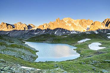 Vallee de La Claree, the Long Lake (2387m) with in the background the Cerces massif (3093m), Nevache, Hautes-Alpes, France